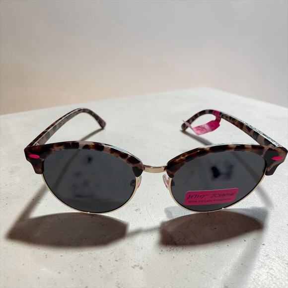 Betsey Johnson Round Sunglasses Leopard Brown Frame Black Lens SR1122 main image 8
